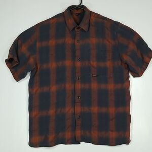 Chlorophylle Shirt Men's M Vintage Blue Orange Short Sleeve Plaid Full Button